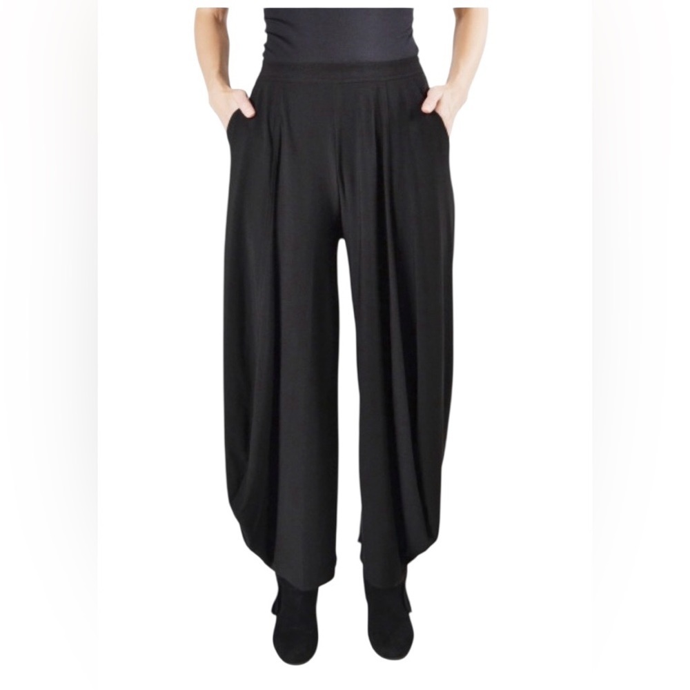 Sun Kim Stacy Ankle Pant Sz S Charcoal Wide Leg  Stretch Pockets Harem Tulip Fit